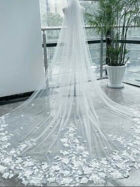Cathedral Bridal Veil with Floral Appliqué